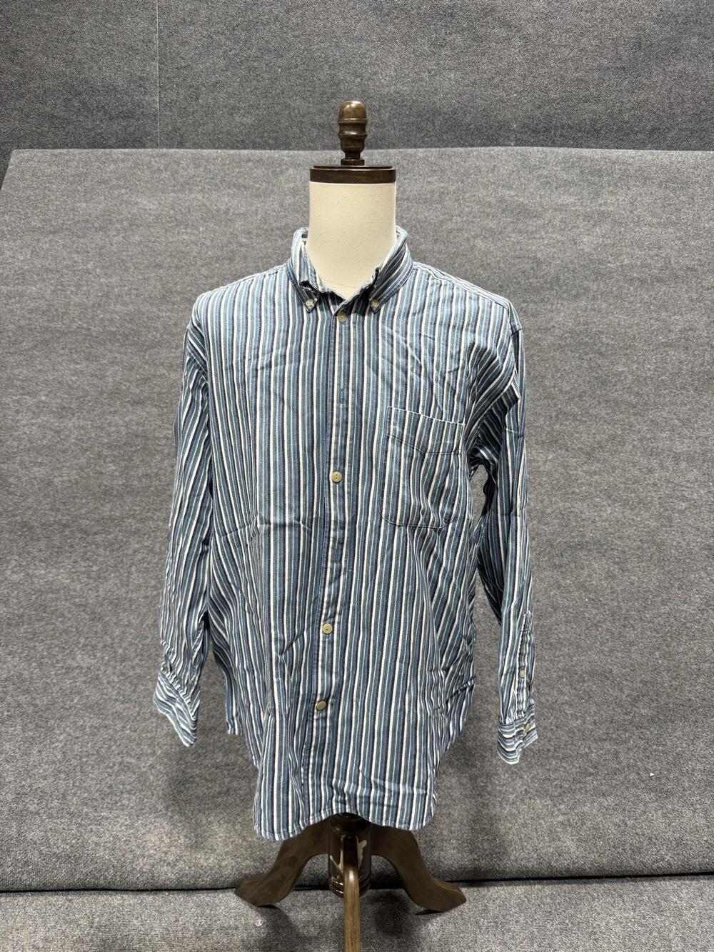 Casual Classics Shirt Mens Large Blue Striped Long Sleeve Button-Up Casual Top
